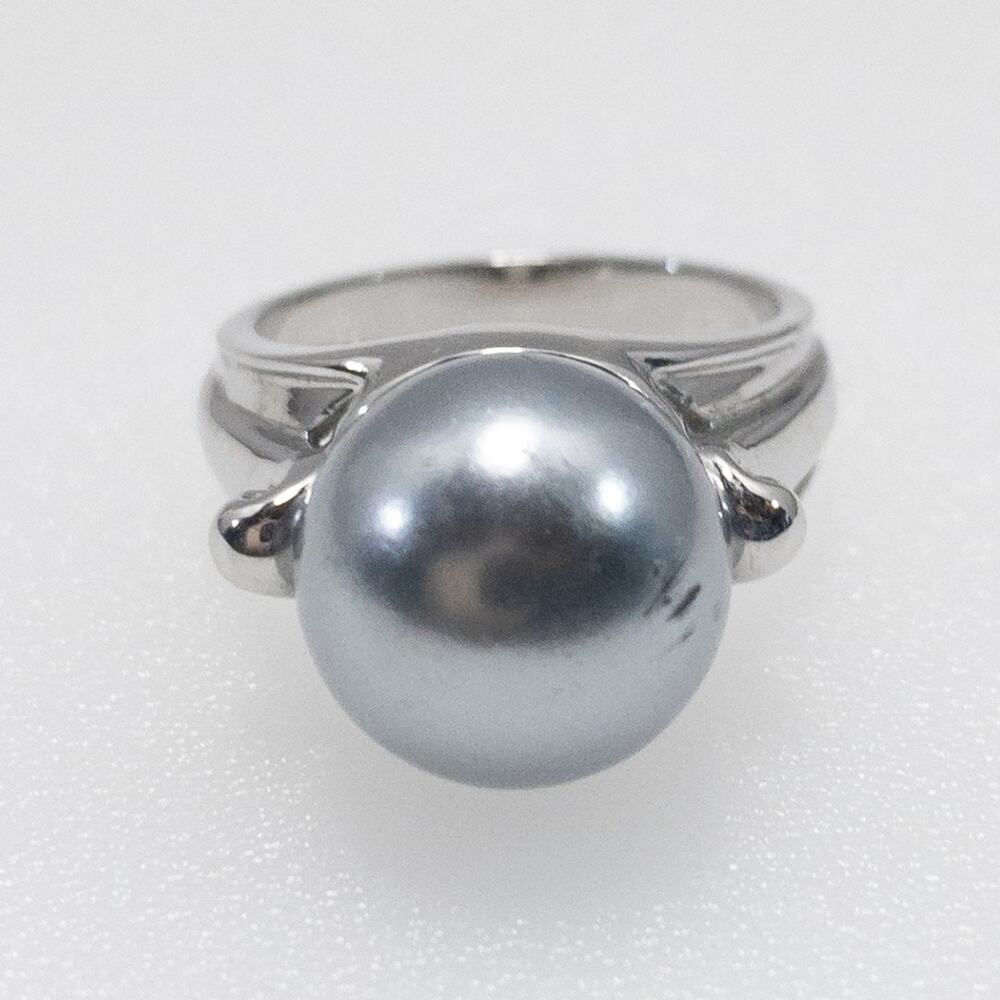 Technibond Faux Black Pearl Statement Ring | Silver Tone | Size 6 - Picture 5 of 11